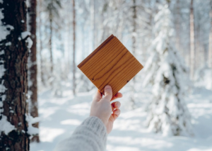 Madeira termomodificada Lunawood produzida com tecnologia ThermoWood® em processo livre de químicos, destacando sustentabilidade, durabilidade e design nórdico para arquitetura contemporânea.